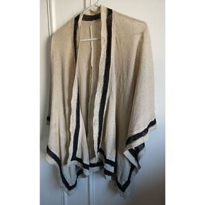 Womens large 100% linen knit poncho duster throw over tan minimalist lagenlook